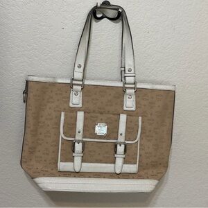 MCM Beige and White Tote Bag
